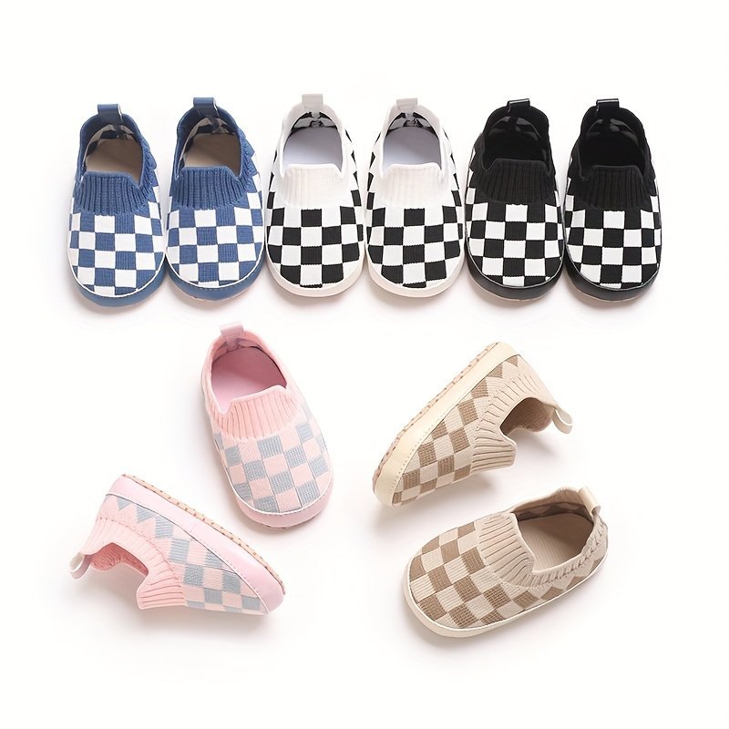 product-fancy-9e71ef6b-5fa4-4ad0-8d8c-d3ae26aca6cf.jpg 1 Pair Unisex Infant Casual Slip-On Shoes, Plaid & Solid Color, Comfortable Lightweight Non-Slip Walking Footwear For Indoor & Outdoor, Fabric Upper, Cloth Insole, Spring/Fall Collection - Image 1