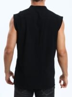 Men'S Plus Size Sleeveless Traditional Chinese Guizhou Shirt - Stand Collar Loose Fit With Drawstring & Button Front Closure, Olive Green Casual Retro Top For Spring Summer Fall, Machine Washable, Plus Size - Image 8