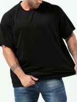 Plus Size Men'S Solid T-Shirt, Quick Dry Breathable Tees For Sports/Fitness, Oversized Short Sleeve Tops For Big & Tall Males, Men'S Clothing