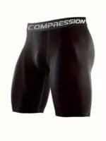 Men'S Quick-Dry Compression Shorts - Athletic Tight Fit With Elastic Waistband, Breathable Polyester Blend, Ideal For Basketball, Running & Training, Black, Plus Size - Image 4