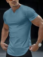 Plus Size Men'S Summer V-Neck Solid Color T-Shirt, Breathable Casual Top, Athletic Comfort - Image 5