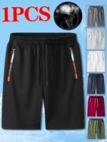 1Pc Men'S Breathable Knit Athletic Shorts With Elastic Waist & Zipper Pockets - Moisture-Wicking Workout Shorts For Running, Gym, Training, Beach - Multi-Color Options, Smooth Texture Fabric - Image 2