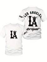 Men'S Plus Size Los Angeles Graphic Print T-Shirt - 3D Crown Design, Stretch Polyester-Spandex Blend, Lightweight 150Gsm, Machine Washable Casual Streetwear Tee, Sporty Tshirt | Urban Fashion | Smooth Texture Shirt, Plus Size - Image 6