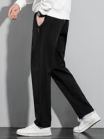 Men'S Plus Size Polyester Sports Pants - 100% Polyester, Casual Style, Slight Stretch Fabric, Solid Color, Spring/Summer, Regular Fit, Adult Weekend Casual Trousers With Woven Technique - Image 8