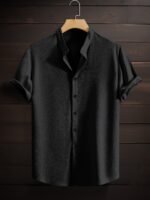 Men'S Summer Breeze Green Short-Sleeve Button-Up Shirt - Casual, Breathable Polyester With Stand Collar, Ideal For Daily Wear & Beach Vacations - Image 8