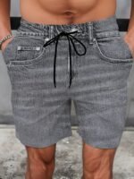 Men'S Casual Stylish Visual Illusion Faux Denim Patterned Digital Print Shorts, Plus Size - Image 2