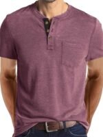 Men'S Summer Casual Short Sleeve T-Shirt - Breathable Blend Round Neck Henley-Style Button Front, Semi-Sheer Fabric, Machine Washable Regular Fit For Outdoor & Casual Attire, Relaxed Style, Buttonfront Design, Easy Care, Buttonup Shirt, Warm Weather Clothing, Lightweight Material, Buttonfront Top, Warm Weather Apparel, Casual Attire, Comfortable Material, Soft Fabric Tee - Image 10