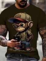 Men'S Plus Size 3D Graphic Tee - Casual & Sporty Short Sleeve T-Shirt For Big And Tall, Comfortable Polyester Blend, Machine Washable, Summer, Novelty Print, Plus Size