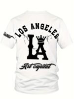 Men'S Plus Size Los Angeles Graphic Print T-Shirt - 3D Crown Design, Stretch Polyester-Spandex Blend, Lightweight 150Gsm, Machine Washable Casual Streetwear Tee, Sporty Tshirt | Urban Fashion | Smooth Texture Shirt, Plus Size - Image 10