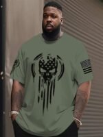 1Pc Hxmrby Men'S 3D American Warrior Skull Military Print T-Shirt, Casual Sports Crew Neck Tee, Polyester Knit Fabric With Slight Stretch, Regular Fit For Summer Daily Wear, Plus Size - Image 3
