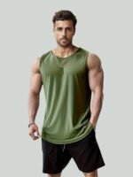 Lightweight Design Men'S Quick-Dry Sleeveless Gym Shirt - Breathable, Moisture-Wicking Polyester Mesh Tank Top For Running & Fitness, Round Neck, Regular Fit, Sports Vest|Casual Sports Style|Breathable Mesh, Gym Clothes, Plus Size