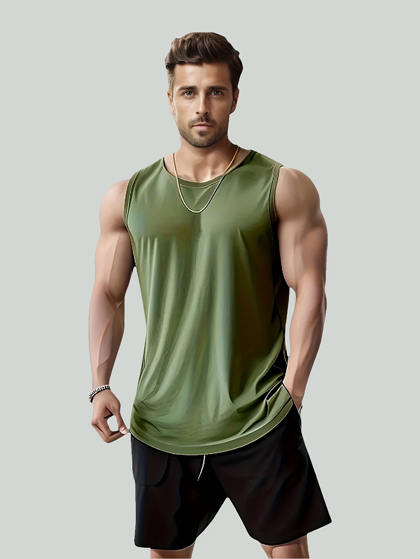 product-fancy-a796775e-8498-45f7-af23-982ae67f967f.jpg Lightweight Design Men'S Quick-Dry Sleeveless Gym Shirt - Breathable, Moisture-Wicking Polyester Mesh Tank Top For Running & Fitness, Round Neck, Regular Fit, Sports Vest|Casual Sports Style|Breathable Mesh, Gym Clothes, Plus Size - Image 1
