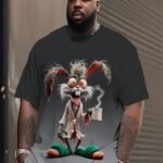 Men'S Plus Size T-Shirt With Whimsical Rabbit 3D Print - Casual Streetwear, Short Sleeve, Round Neck, Stretchy Polyester Blend, Perfect For Summer Outings & Vacations, Oversized T Shirt, Plus Size