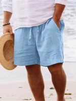 Men'S Summer Casual Shorts With Drawstring Waist - Breathable Straight-Leg Beach Shorts, Loose Fit Solid Color For Casual Attire, Leisure Shorts, Beachwear Essentials, Comfortable Fit - Image 5