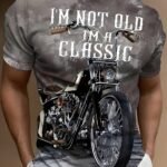 Men'S 3D Motorcycle Graphic Tee - "I'M Not Old, I'M A Classic" Print, Casual Short Sleeve Crewneck T-Shirt, Polyester Blend, Machine Washable, Ideal For Summer Outdoor Activities, Outdoor Clothing|Humorous Graphic Tee|Stretch Fabric, Plus Size