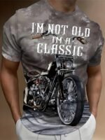 Men'S 3D Motorcycle Graphic Tee - "I'M Not Old, I'M A Classic" Print, Casual Short Sleeve Crewneck T-Shirt, Polyester Blend, Machine Washable, Ideal For Summer Outdoor Activities, Outdoor Clothing|Humorous Graphic Tee|Stretch Fabric, Plus Size