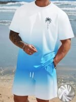 Men'S Fashion Crewneck Short-Sleeved Shorts Two-Piece Set, 3D Digital Printing Hd Pattern, Summer Leisure And Comfortable Vacation Sports Men'S Wear - Image 2