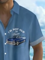 Men'S Plus Size Vintage Car Graphic Button-Up Shirt - Blue & White Checkered, Short Sleeve, Casual Summer Shirt With Front Pocket, Casual Summer Wear|Vintage Car Print|Short Sleeve Shirt - Image 9