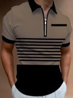 Men'S Color Blocking Stripes Print Golf Shirt For Summer, Casual Stylish Short Sleeve Top As Gift, Plus Size - Image 5
