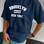 Brooklyn-Inspired Men'S Plus Size Fashion Tee - Casual & Sporty Short Sleeve T-Shirt With Geometric Print, Breathable Polyester Blend, Plus Size