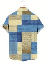 Men'S Plus Size Casual Short Sleeve Shirt - Bohemian Elegant Style With Button Closure, Geometric Striped Print, Slim Fit For Spring/Autumn - Image 10