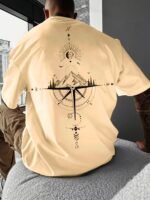 Men'S Casual Compass Print T-Shirt - Breathable Polyester, Crew Neck, Short Sleeve - Perfect For Summer - Image 3