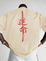 Men'S Japanese Samurai Sword Graphic T-Shirt - Casual Loose Fit Crew Neck, Short Sleeve Tee With Red Stylized Japanese Katanas Design, Breathable Polyester For Spring & Summer Outdoor Wear - Image 4