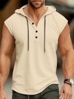 Men'S Sleeveless Hooded Henley Shirt - Lightweight, Breathable Polyester | Summer Casual & Sporty Top With Button Detail | Machine Washable - Image 3