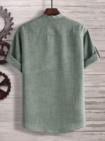 Men'S Solid Color Henley Collar Short Sleeve Shirt, Plus Size - Image 10