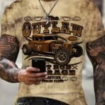 Men'S Plus Size T-Shirt With Vintage Car 3D Print, Fashionable Retro Style Tee
