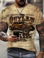 Men'S Plus Size T-Shirt With Vintage Car 3D Print, Fashionable Retro Style Tee