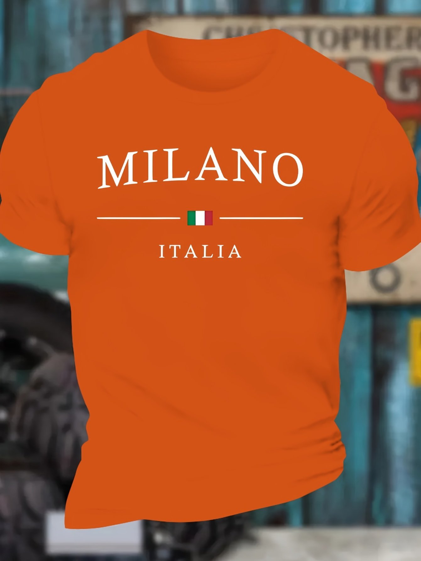product-fancy-b3e9be25-04d4-4177-8add-eb419477dd0e.jpg Men'S Milano Italy Graphic T-Shirt - Vibrant Orange Streetwear Tee With Italian Flag Design, Breathable & Comfortable For Casual Outdoor Activities, Everyday Tshirt | Vibrant Print Tee | Comfortable Fit - Image 1