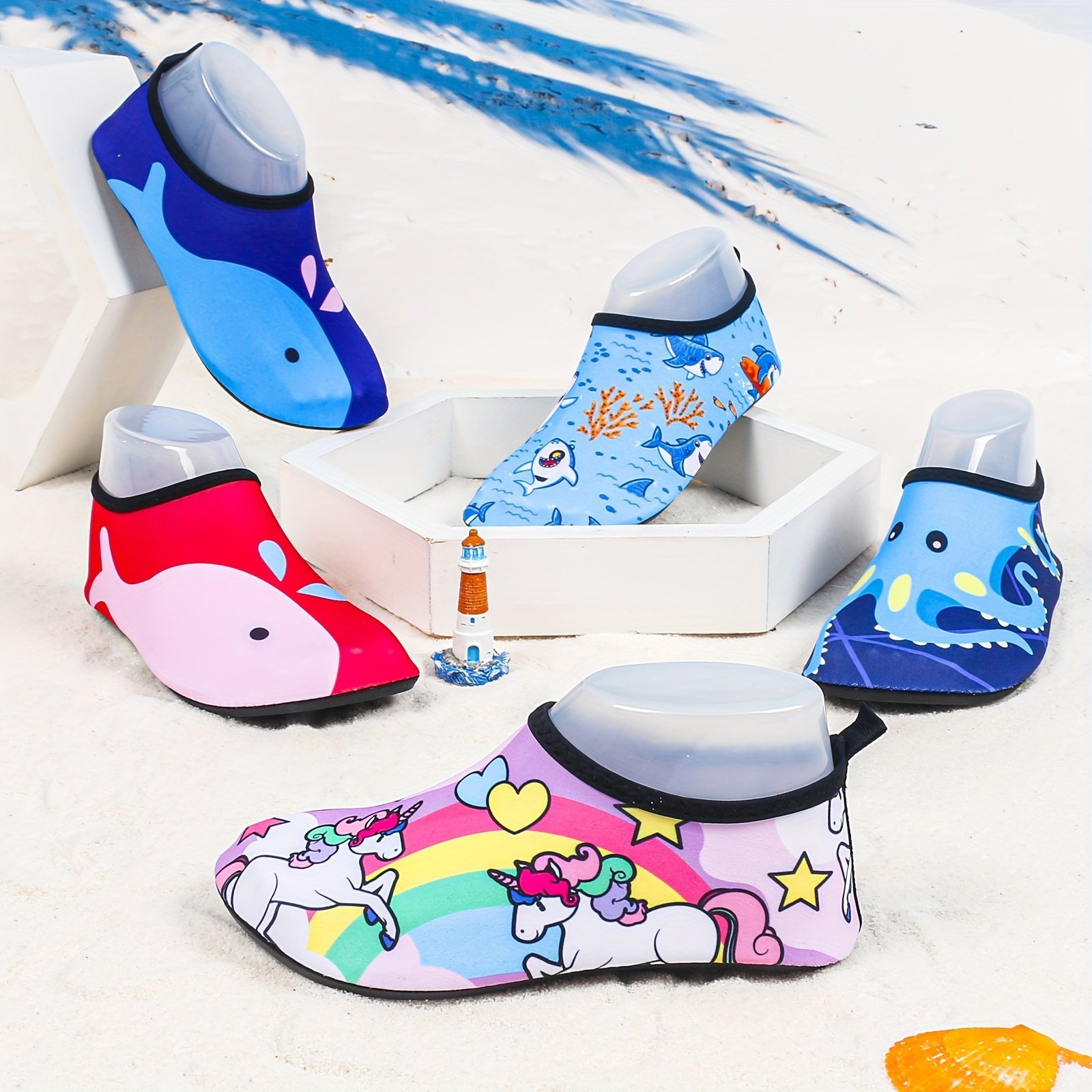 product-fancy-b8d74a41-5310-4c83-b0ba-53f01ec81730.jpg Youngsters' Lightweight Slip-On Swim Shoes - Quick-Dry Beach Water Shoes With Cartoon Whale & Designs, Soft Fabric & Tpr Sole For Outdoor Swimming, Pool, Lake, Beach, And Light Beige-Friendly Comfort - Image 1