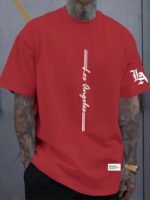 Men'S Summer New Arrival Los Angeles Fashion Line "La" Print Loose Fit Round Neck Short-Sleeve T-Shirt, Ideal For Outdoor Sports, Running, Fitness, Themed Parties, And Casual Outings, Soft Polyester Blend, Machine Washable - Image 3