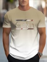 Men'S Casual Short Sleeve T-Shirt With Bold Calvin Monogram Print - Blue & White Gradient Design, Regular Fit Round Neck, Machine Washable For Casual Attire, Summer Apparel, Modern Fashion, Comfortable Fabric, Graphic Tee, Streetwear Style - Image 2