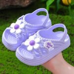Girls' Summer Sandals With Floral Accents - Breathable Eva Slip-On Beach Shoes, Lightweight Soft Sole For Outdoor Play & Casual Wear, Cute Flower Design In Pink, Purple, Beige, Shoes For Girls, Playful Youngsters Footwear, Cushioned Comfort Insole - Image 4