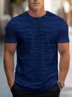 Men'S Lightweight Ice Sliky Fiber Fabric Quick-Dry T-Shirt - Blue & Black Striped, Breathable & Moisture-Wicking, Loose Fit For Running, Gym, Outdoor Activities, Travel, And Casual Wear, Gym Apparel | Striped Tshirt | Quickdry Fabric - Image 3