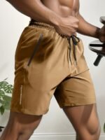 Men'S Sleek Athletic Shorts - Lightweight, Quick-Dry Polyester With Zipper Pockets, Elastic Waistband & Drawstring | Casual Sportswear, Machine Washable - Image 3