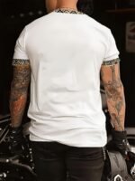 Men'S White Geometric Print Casual T-Shirt - 100% Polyester, Breathable & Moisture-Wicking, Machine Washable, Regular Fit For All-Season Comfort, Breathable Clothing | Geometric Pattern Shirt | Comfortable Fit - Image 2