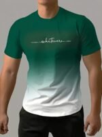 "Whatever" Print Gradient Crew Neck T-Shirt For Men, Trendy Casual Short Sleeve Top, Men'S Tee For Summer Outing - Image 3