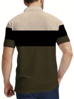 1Pc Men'S Summer Casual Short Sleeve Polo Shirt - Polyester Knit Fabric With Slight Stretch, All Over Print Lapel Collar, Button Detail, Regular Fit - Trendy Multi-Color Short Sleeve Polo Top - Image 3