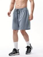 Large Size Men'S Spliced Color-Blocking Quick-Drying Shorts, 2 Pockets With Elastic Waist Rope Design, Men'S Fitness Sports Outdoor Casual Wear, Plus Size - Image 3