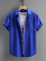 Men'S Casual Short Sleeve Button-Up Shirt - Wrinkle-Resistant Polyester, Dark Gray With Collar & Chest Pocket, Lightweight Summer Wear For Everyday Use, Everyday Shirt | Modern Casual Style | Polyester Fabric, Short Sleeve Tops, Plus Size - Image 8