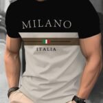 Men'S Casual "Milano Italy" Graphic T-Shirt - Black & White With Italian Flag Design, Short Sleeve, Round Neck, Polyester, Summer Streetwear, Italian T Shirt