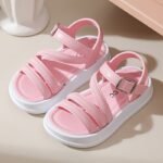 Teeoec Girls' Sandals - Lightweight Breathable Pvc With Adjustable Straps, Thick Cushioned Sole & Tassel Details - Durable Summer Beach Shoes For Youngsters & Youngsters (Black & Pink), Cute Sandals, Everyday Youngsters Wear, Casual Youngsters Footwear, Sweet Style Footwear, Insole, Minimalist Design, Soft Material, Youngsters Footwear - Image 2