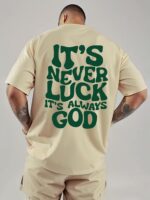 Men'S Vintage " It'S Never Luck "Print Short Sleeve Crew Neck Casual Sports T-Shirt, Polyester Versatile Top For Summer - Image 2