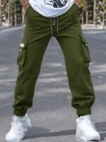 Men'S Plus Size Gray Cargo Pants - Streetwear Style, Non-Stretch Fabric, Regular Fit With Pockets, All-Season Comfort, Plus Size Casual Pants, Plus Size - Image 4