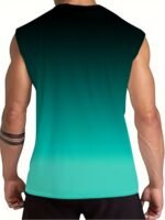 Men'S Plus Size Gradient "Faith" Print Tank Top - Breathable & Stretchy Sleeveless Shirt For Summer Fitness, Training & Casual Wear, Black To Teal Design, Summer Tank Tops, Plus Size - Image 6