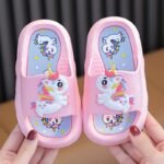 Cute Cartoon Unicorn Open Toe Slippers For Girls, Non Slip Lightweight Slippers For Indoor Shower Pool, All Seasons