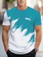 Men'S Fashion Casual Crew Neck T-Shirt With 3D Geometric Print Pattern, 100% Polyester Knit Fabric, Regular Fit, Slight Stretch - Casual Style Tee - Image 2